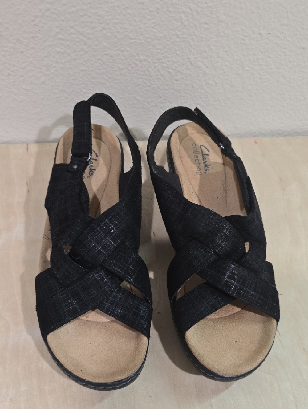 Clarks Black Woven Slingback Comfort Sandals - Picture 3 of 13